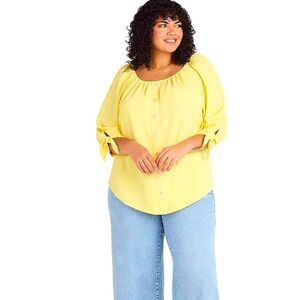 AGB Yellow 3/4 Sleeve Buttoned Blouse  3X